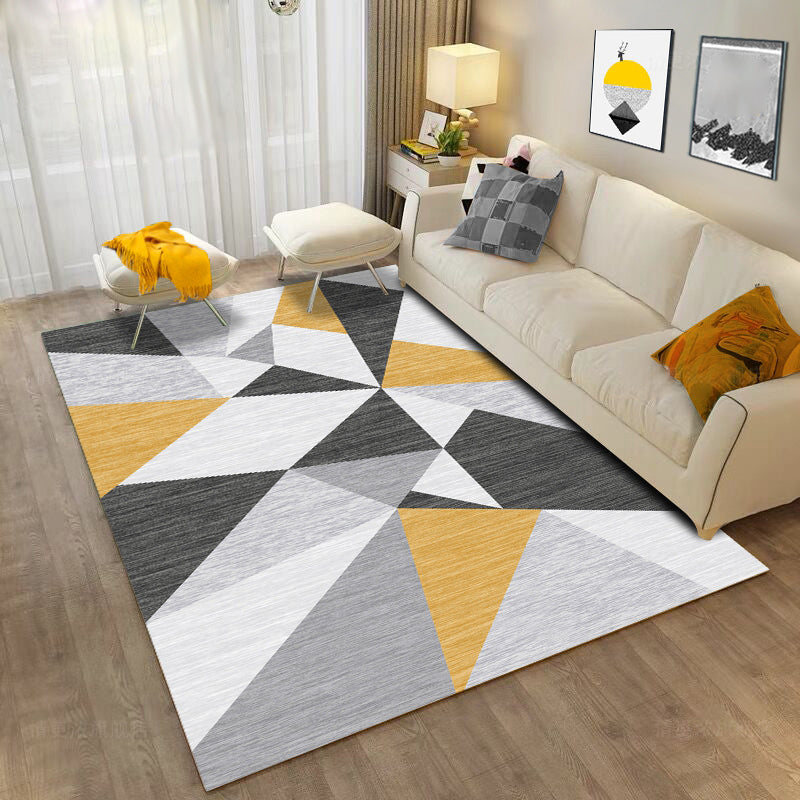 Simple Geo Printed Rug Multi Color Polyster Area Carpet Non-Slip Backing Pet Friendly Washable Indoor Rug for Parlor