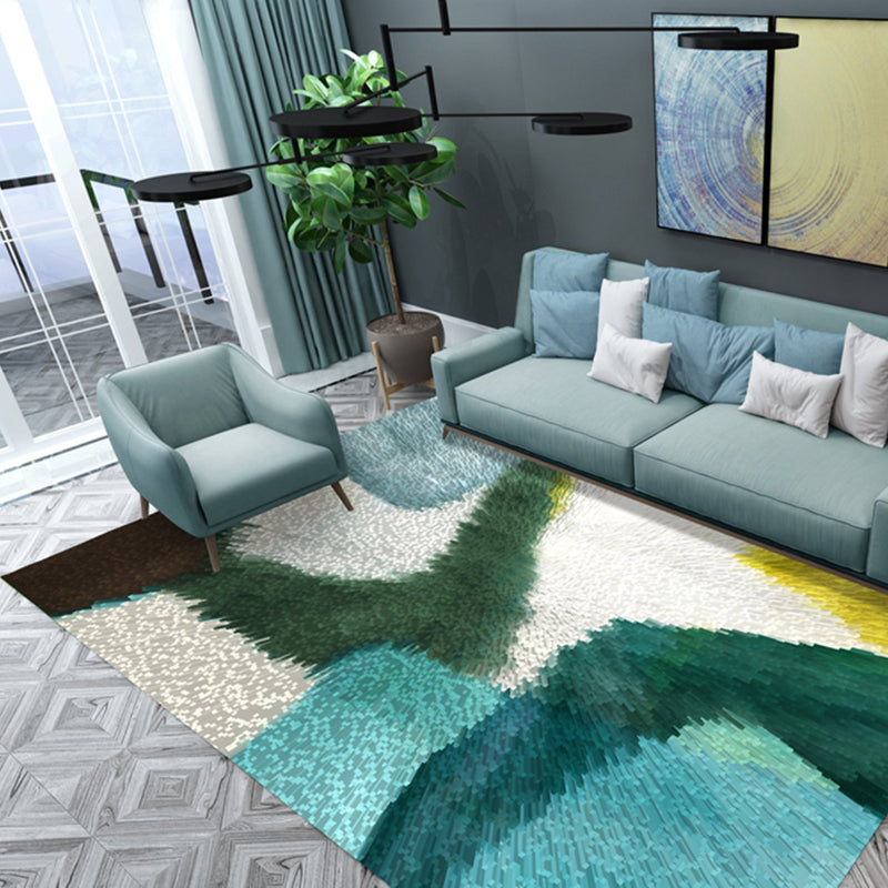 Multi Colored Living Room Simple Color Block Indoor Rug Polyster Non-Slip Backing Pet Friendly Easy Care Carpet