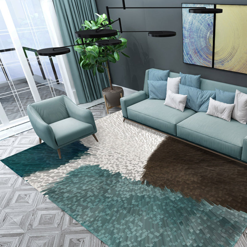 Multi Colored Living Room Simple Color Block Indoor Rug Polyster Non-Slip Backing Pet Friendly Easy Care Carpet
