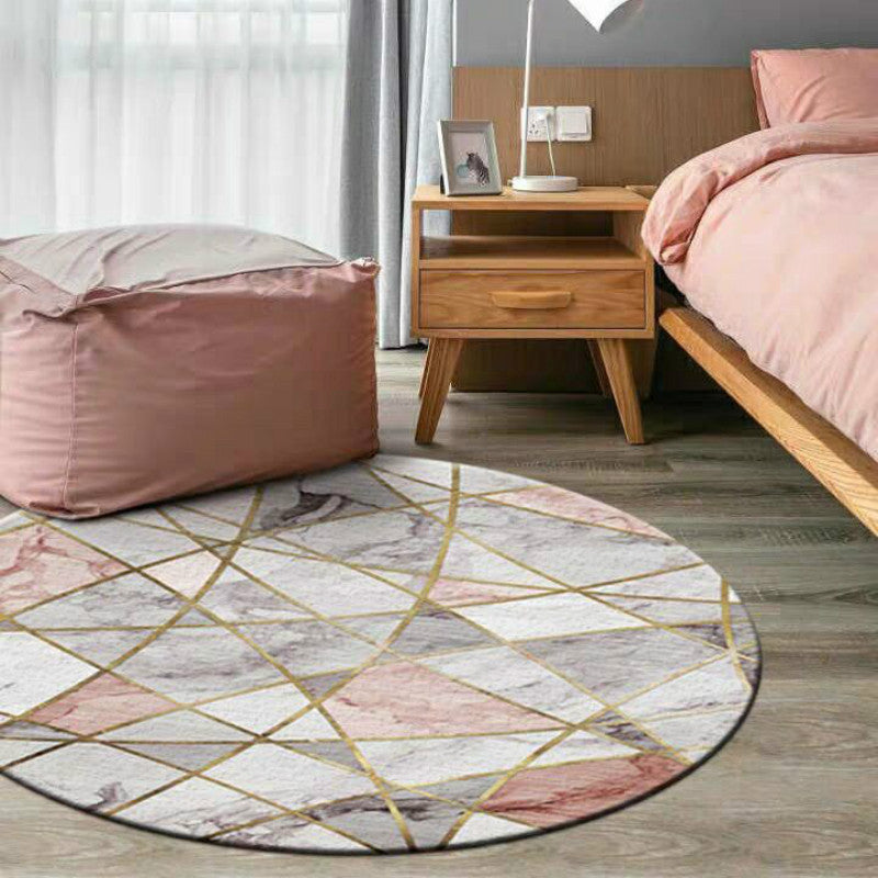 Minimalistischer Teppich mit geometrischem Muster, mehrfarbiger Synthetikteppich, haustierfreundlich, pflegeleichter Innenteppich für Schlafzimmer