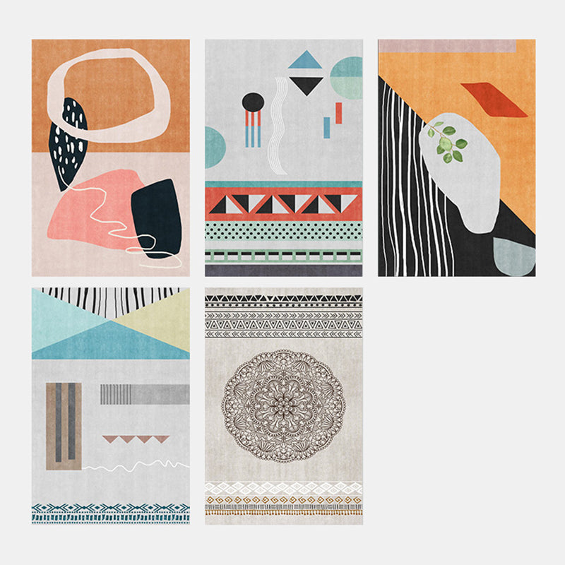 Novelty Living Room Rug Multi Colored Color Block Area Carpet Polyster Anti-Slip Backing Stain-Resistant Indoor Rug