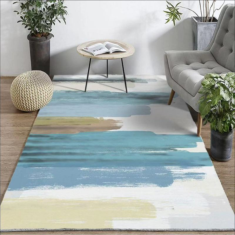 Blue Abstract Printed Rug Polyster Nordic Area Carpet Pet Friendly Easy Care Stain-Resistant Indoor Rug for Decoration