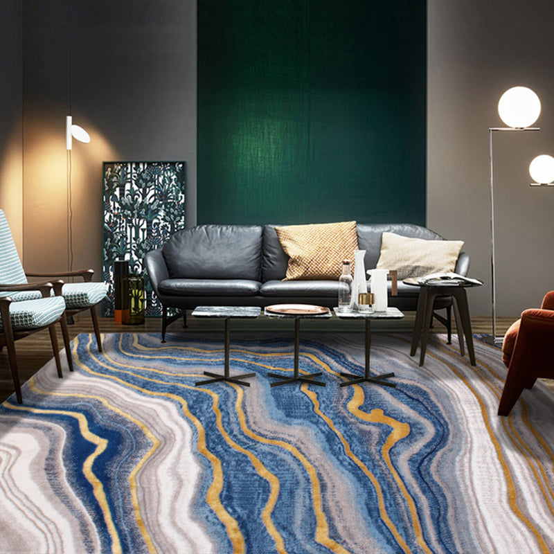 Modern Living Room Rug Multi Colored Abstract Printed Area Carpet Polyster Non-Slip Stain-Resistant Indoor Rug