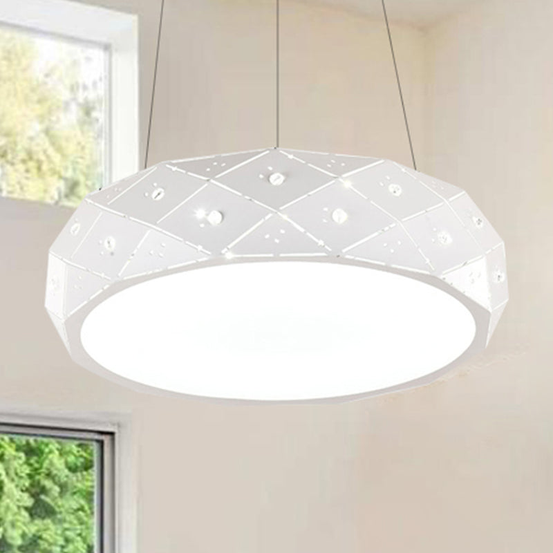 Luz de colgante de tambor geométrico LED moderno de metal blanco colgante colgante para un cargo en cálido/blanco/neutral, 12 "/18" /25.5 "de ancho