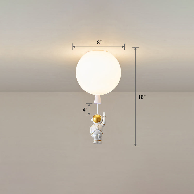 Kids Style 1-Bulb Ceiling Light White Astronaut and Balloon Flush Mount Light with Acrylic Shade