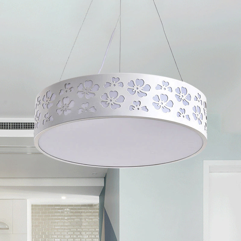 Luz de techo de metal nórdico de tambor Luz de techo blanco con flor grabada en luz blanca/cálida/natural, 12 "/15"/19 "de ancho
