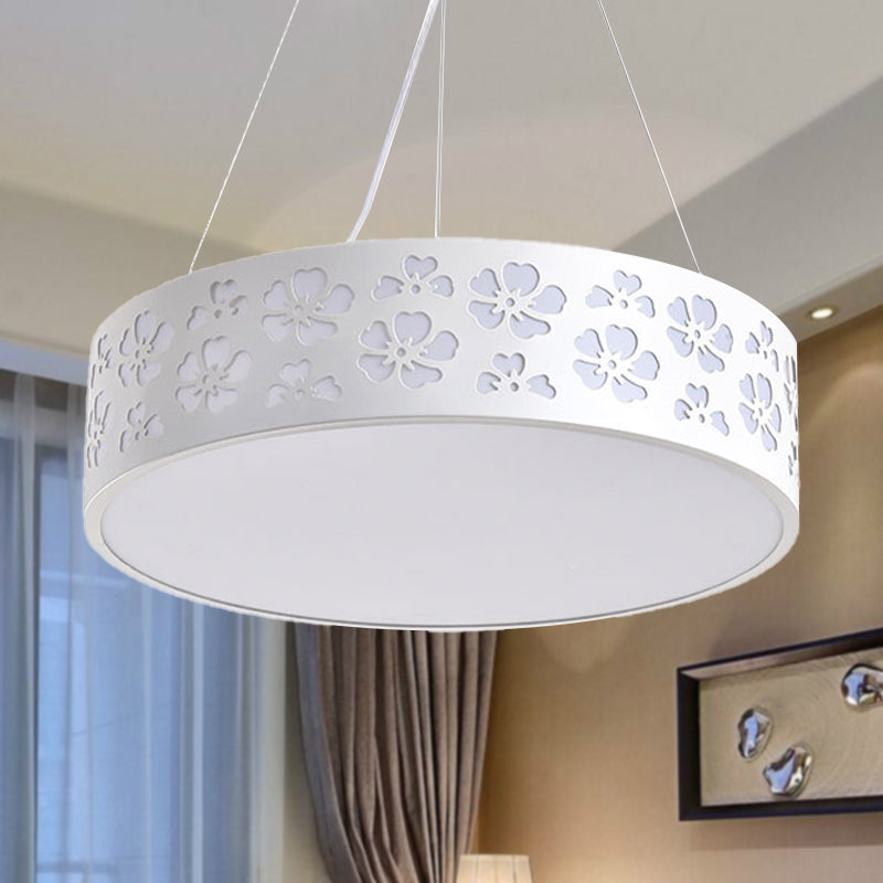 Luz de techo de metal nórdico de tambor Luz de techo blanco con flor grabada en luz blanca/cálida/natural, 12 "/15"/19 "de ancho