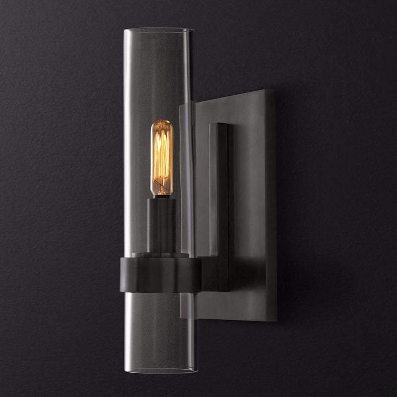 Zylinderleuchter leichter traditionelles klares Glas 2,5 "/5" breit 1 Kopfschwarz/Messingwand Lampenlampe für Treppe