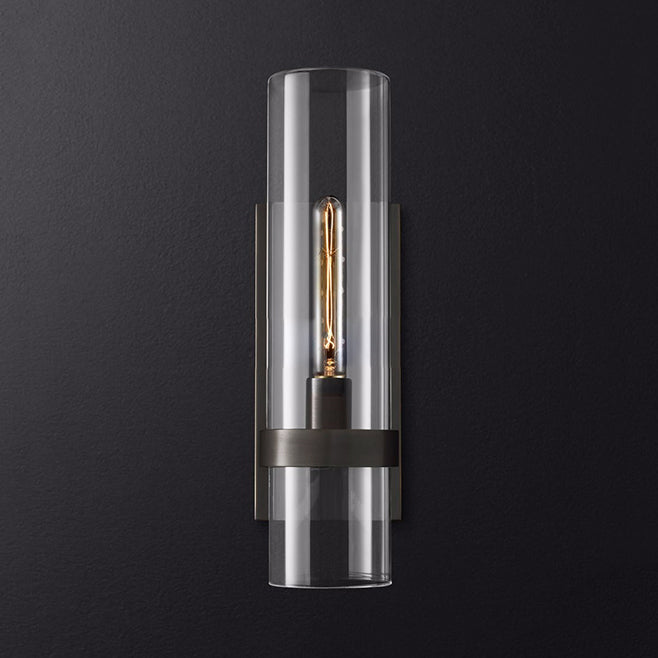 Zylinderleuchter leichter traditionelles klares Glas 2,5 "/5" breit 1 Kopfschwarz/Messingwand Lampenlampe für Treppe