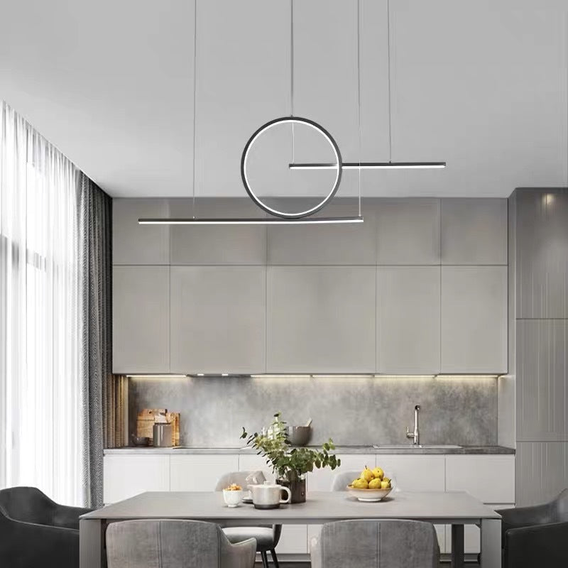 Linear Dining Room Island Lighting Metal Minimalist LED Drop Pendant with Halo Ring