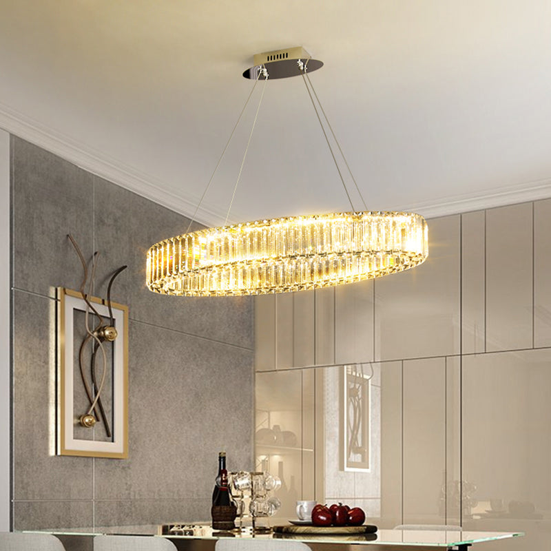 Clear Circle Hanging Lamp Contemporary K9 Crystal Prism Island Light over Dining Table