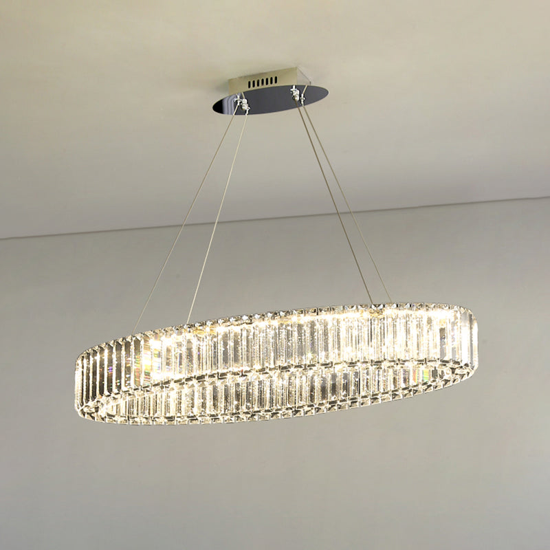 Clear Circle Hanging Lamp Contemporary K9 Crystal Prism Island Light over Dining Table