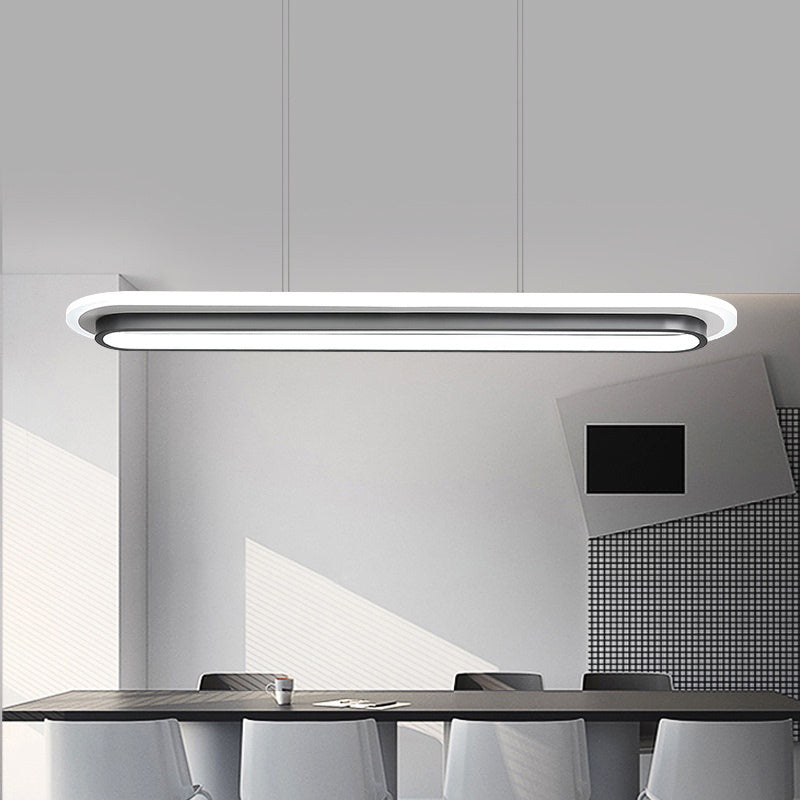 Black and White Elliptical Island Lamp Nordic Style Acrylic LED Suspension Light over Table