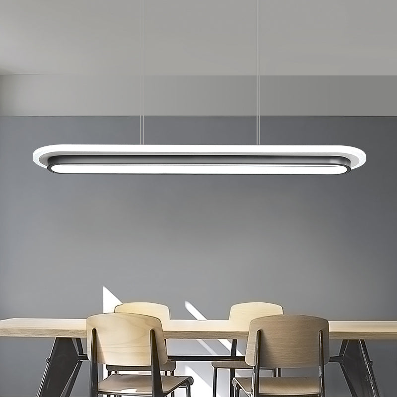 Black and White Elliptical Island Lamp Nordic Style Acrylic LED Suspension Light over Table