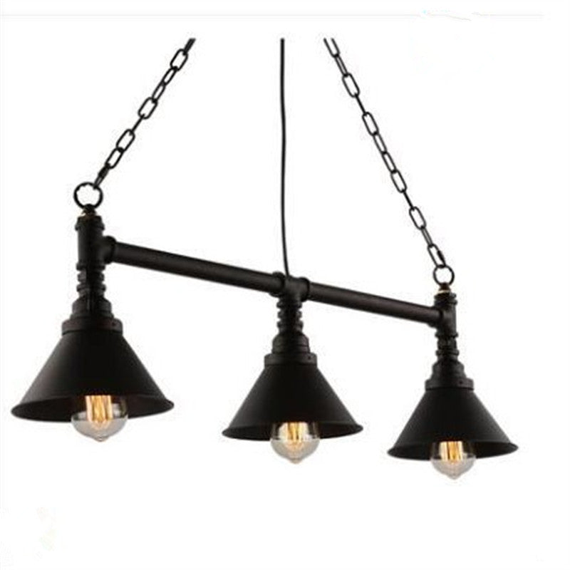 Conical Restaurant Island Light Fixture Industrial Metal 3-Head Black Hanging Ceiling Light