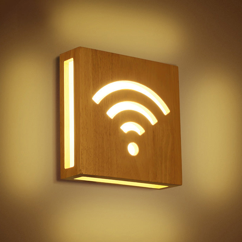 Square Flush Mount Wall Light Art Deco Wooden Corridor LED Sconce Lighting Fixture