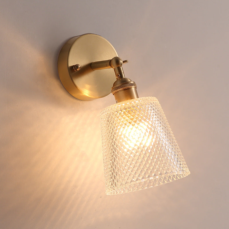 Tapered Adjustable Sconce Lighting Postmodern Textured Glass 1 Head Gold Wall Lamp for Bedroom