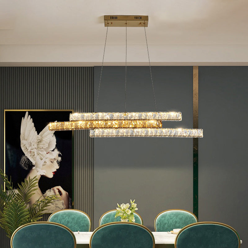 Crystal Encrusted Linear Island Light Fixture Minimalist LED Gold Suspension Pendant Light