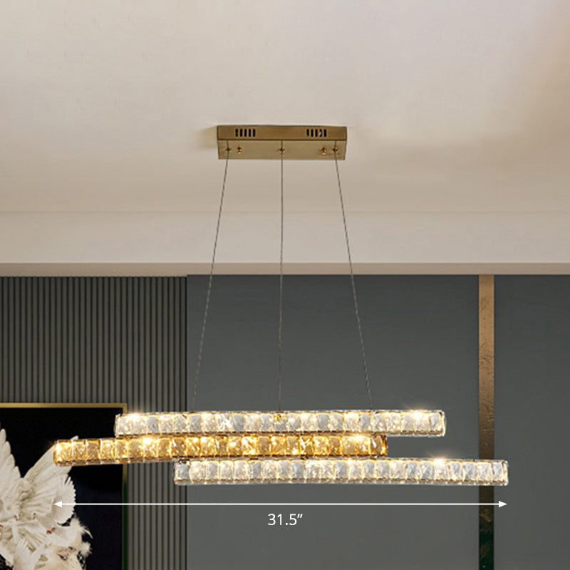 Crystal Encrusted Linear Island Light Fixture Minimalist LED Gold Suspension Pendant Light