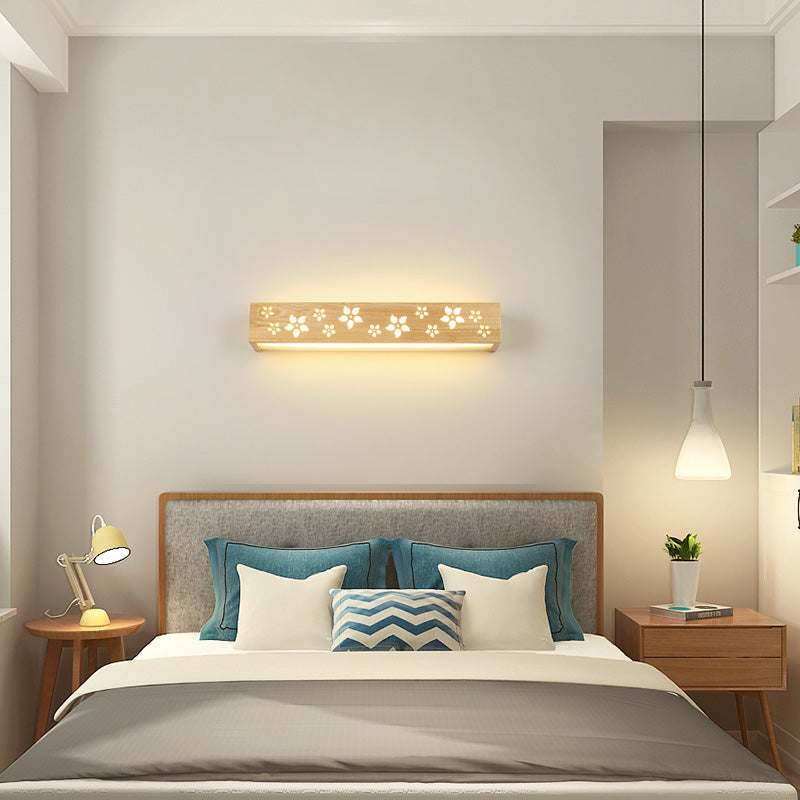 Wooden Cutouts Flower Wall Lamp Japanese Style Beige LED Wall Sconce Light with Shelf Function