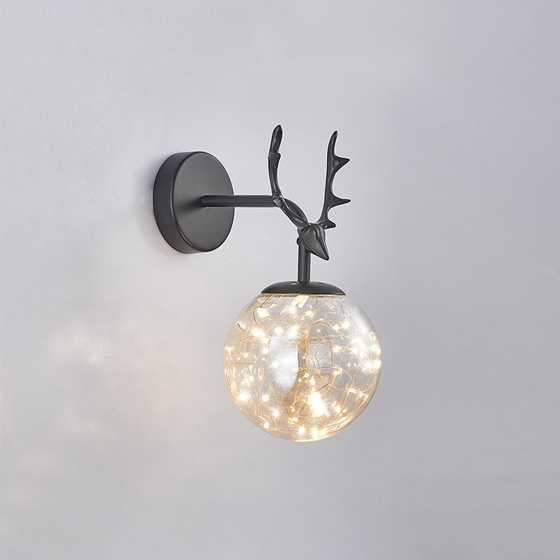 Antler and Ball Bedroom Sconce Light Glass LED Minimalist Wall Mount Lamp with Starry String