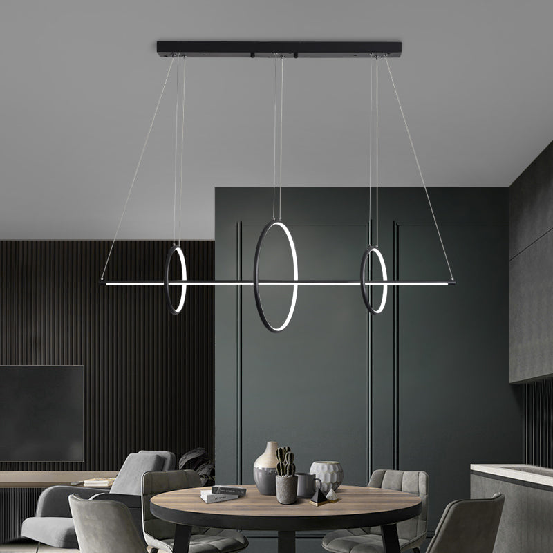 Modernist Line and Circle Hanging Light Metallic Restaurant LED Island Lighting in Black