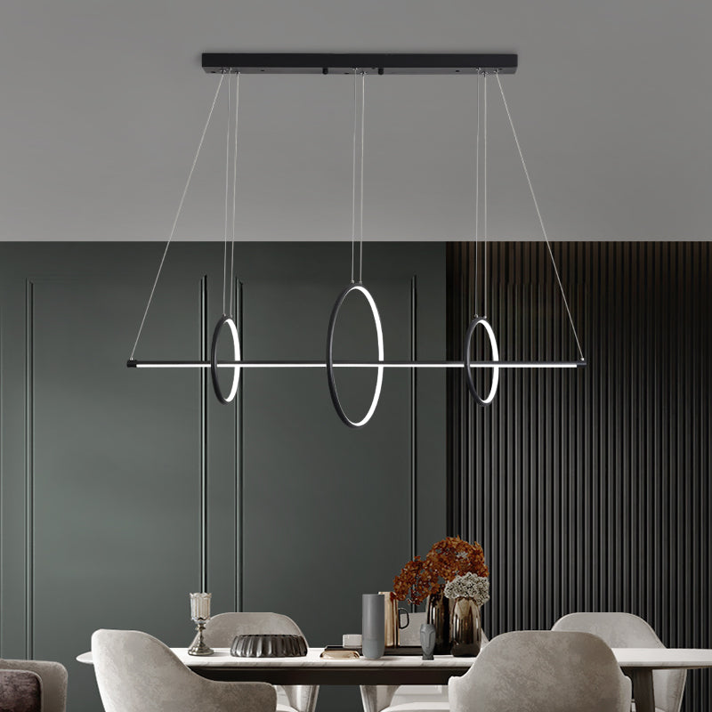 Modernist Line and Circle Hanging Light Metallic Restaurant LED Island Lighting in Black