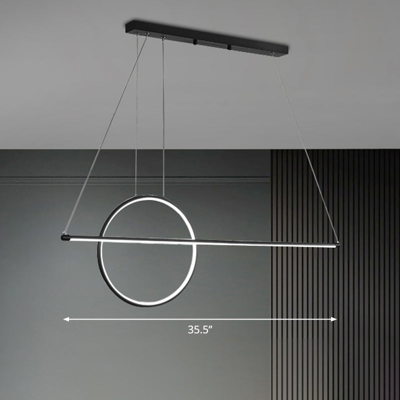 Modernist Line and Circle Hanging Light Metallic Restaurant LED Island Lighting in Black
