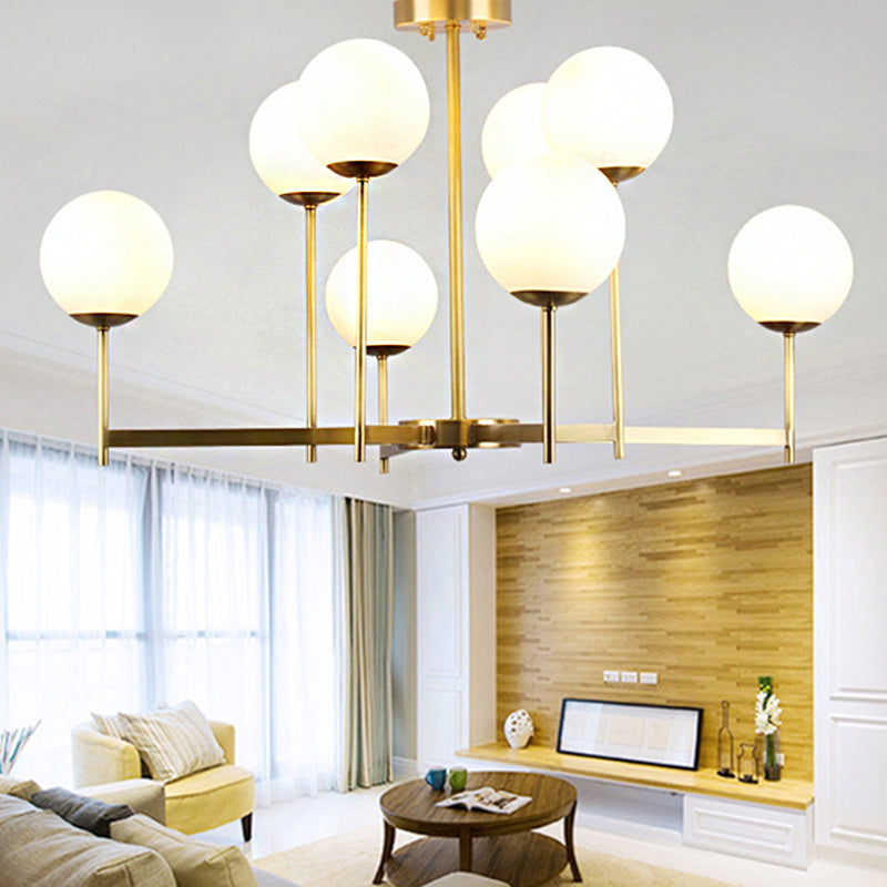 6/8 Bulbs Globe Chandelier Light Traditional Frosted Glass Hanging Ceiling Fixture in Brass