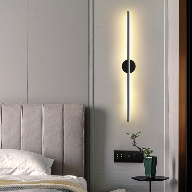 Black Rod LED Wall Lamp Fixture Simple Style Metallic Sconce Light for Living Room