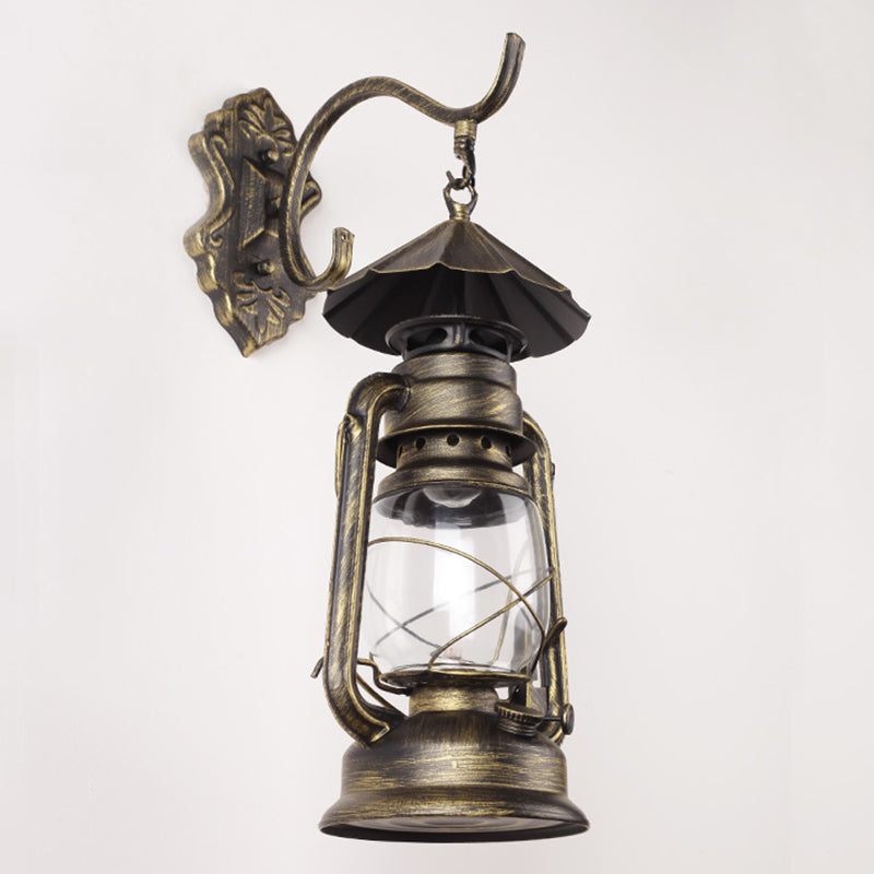 Single-Bulb Oil Lantern Sconce Antique Style Clear Glass Wall Mount Light Fixture for Aisle