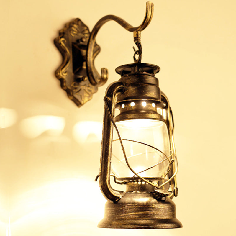 Single-Bulb Oil Lantern Sconce Antique Style Clear Glass Wall Mount Light Fixture for Aisle