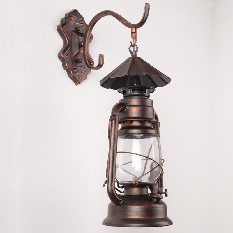 Single-Bulb Oil Lantern Sconce Antique Style Clear Glass Wall Mount Light Fixture for Aisle