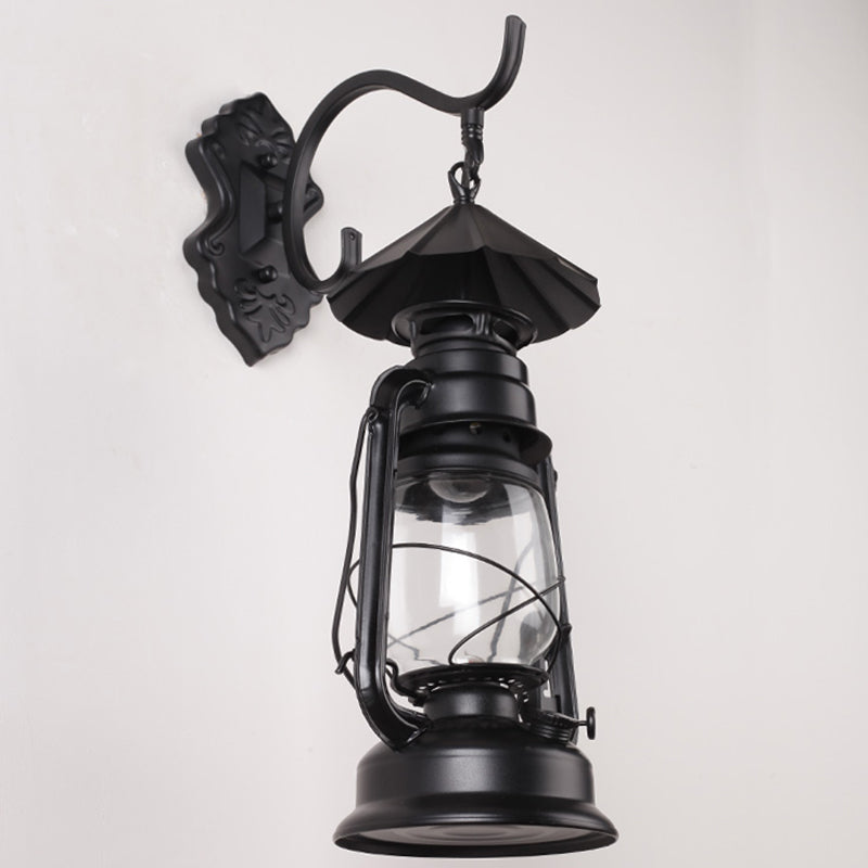 Single-Bulb Oil Lantern Sconce Antique Style Clear Glass Wall Mount Light Fixture for Aisle