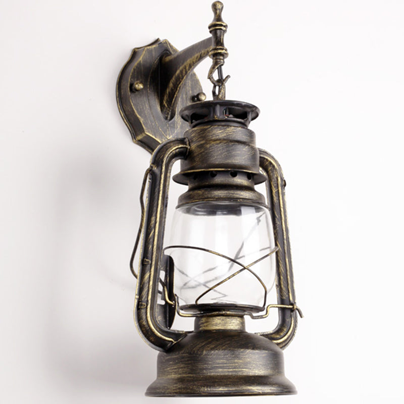 Single-Bulb Oil Lantern Sconce Antique Style Clear Glass Wall Mount Light Fixture for Aisle