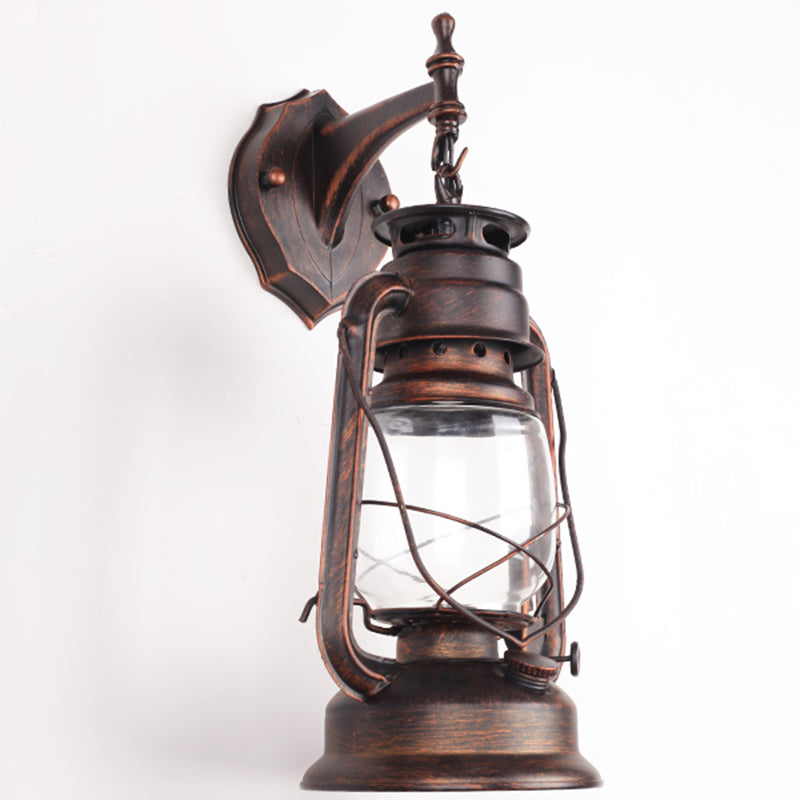 Single-Bulb Oil Lantern Sconce Antique Style Clear Glass Wall Mount Light Fixture for Aisle