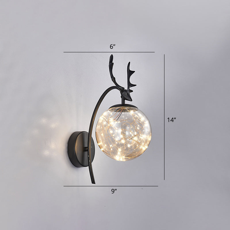Nordic Ball Wall Mount Lighting Glass Stairs LED Starry Sconce Light with Antler Decor