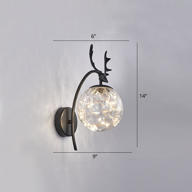 Nordic Ball Wall Mount Lighting Glass Stairs LED Starry Sconce Light with Antler Decor