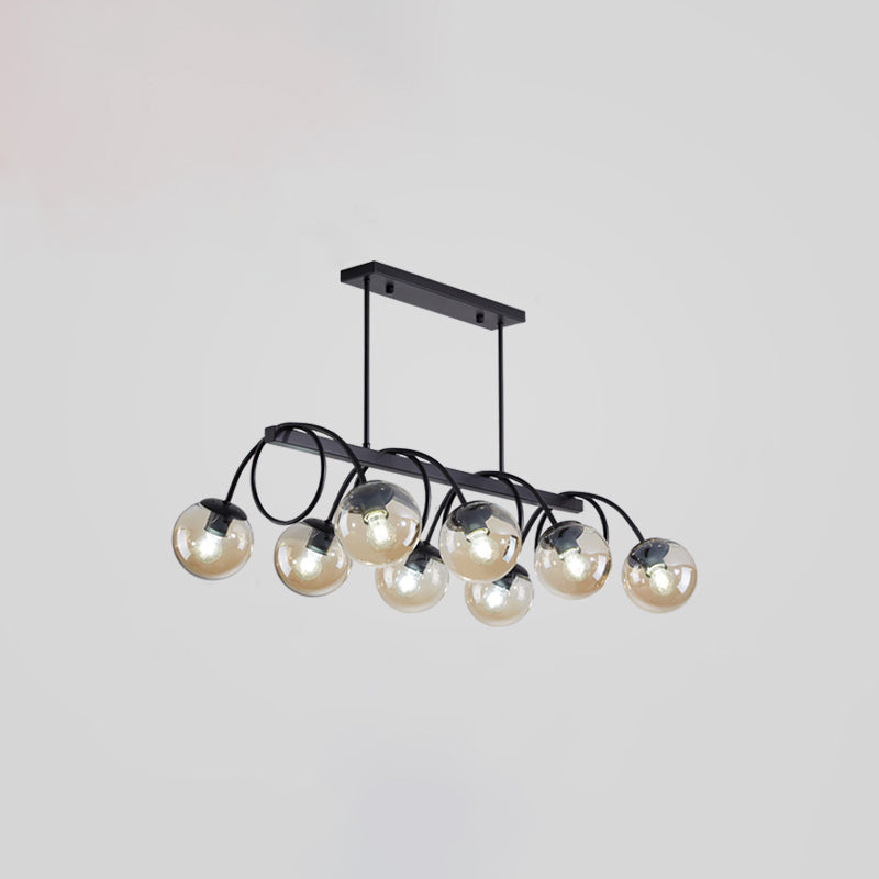 Modern Sphere Island Light Glass Dining Room Suspended Lighting Fixture in Black