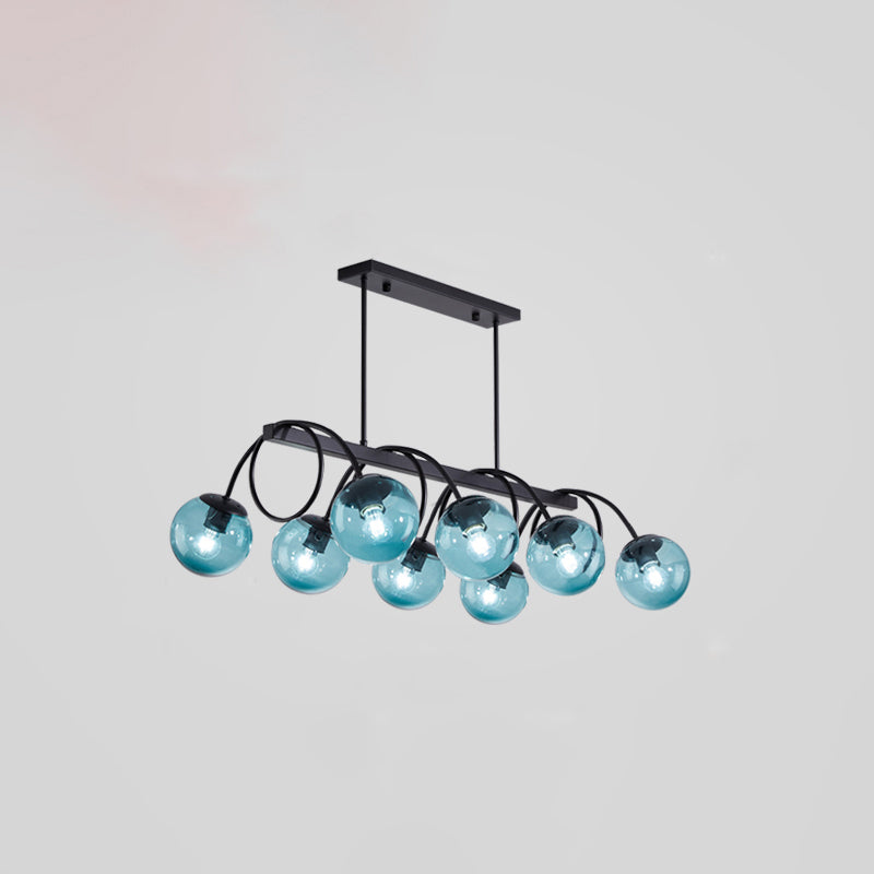 Modern Sphere Island Light Glass Dining Room Suspended Lighting Fixture in Black