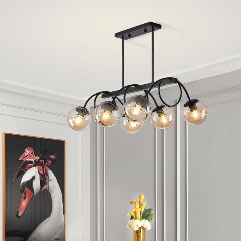 Modern Sphere Island Light Glass Dining Room Suspended Lighting Fixture in Black