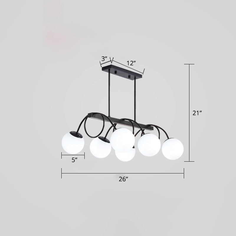 Modern Sphere Island Light Glass Dining Room Suspended Lighting Fixture in Black
