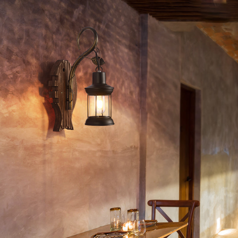 Braun geometrische Wandleuchte rustikales Holz 1-Licht-Restaurant Wandmontage Licht montiert