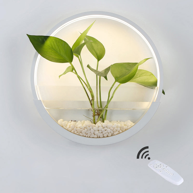 Éclairage de paroi circulaire en acrylique Ponde de mur à LED artistique avec fonction de récipient végétal