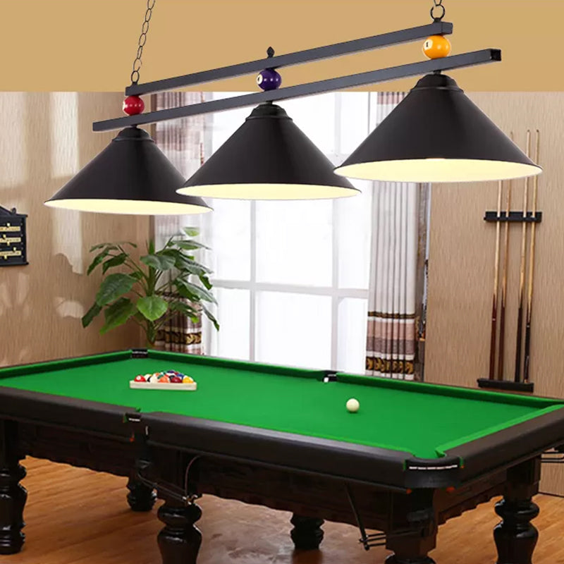Billiard Chandelier Country Style Bar Island Lighting Fixture with Cone Metal Shade
