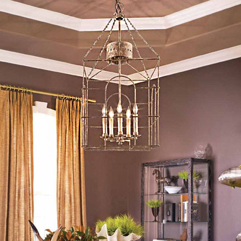 Rust Rectangular Pendant lustre Metal rural 4 têtes Room de salle à manger plafond plafond