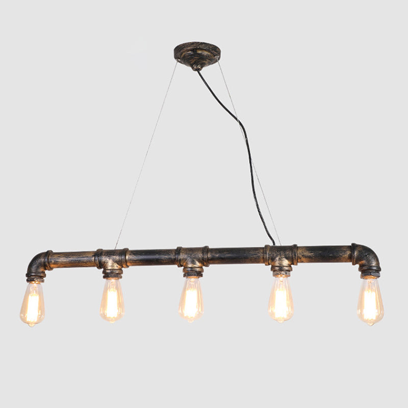 Steampunk Water Pipe Island Light Wrought Iron Suspended Lighting Fixture in Bronze
