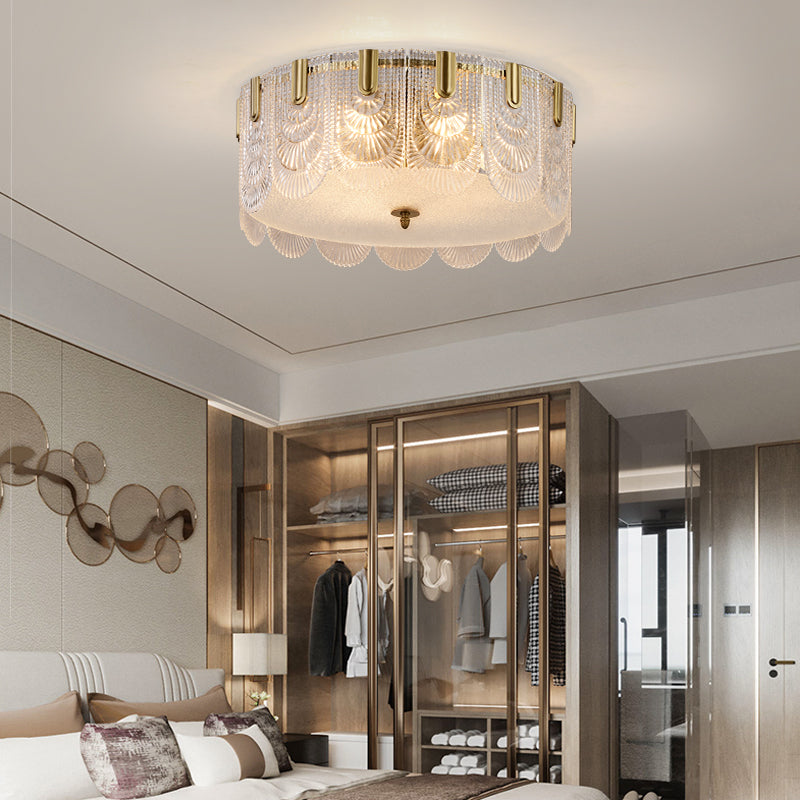 Clear Textured Glass Drum Soffitto Apparecchio Contemporaneo Flush Montato Luce con Bordo Scalzato