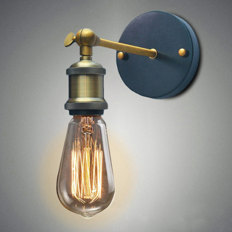 Brass 1-Head Wall Light Industrial Metal Naked Bulb Sconce Fixture with Adjustable Joint