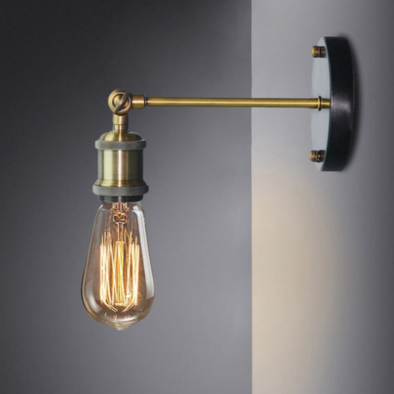 Brass 1-Head Wall Light Industrial Metal Naked Bulb Sconce Fixture with Adjustable Joint